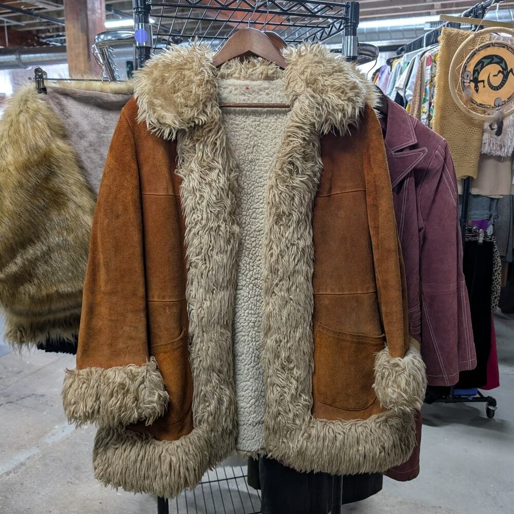 Vintage Afghan Penny Lane Fur Leather Suede Modern Furry Jacket Coat 70s 80s - Picture 7 of 13